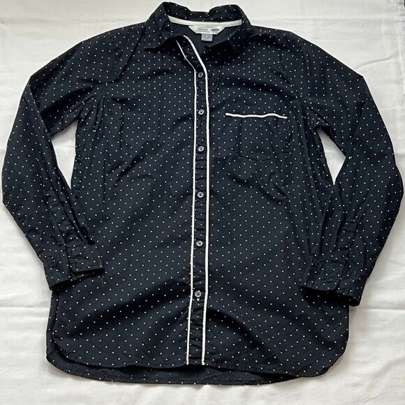 Old Navy "The Tunic" Black & White Polka Dot Long Sleeve Button Down Shirt M - Picture 1 of 6
